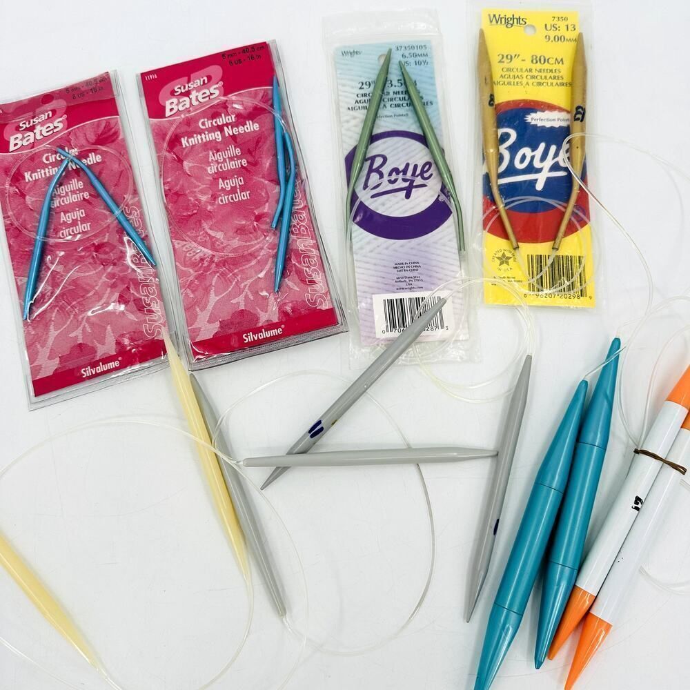 Boye Susan Bates Circular Knitting Needles Vintage Mixed Lot (9) Metal Plastic